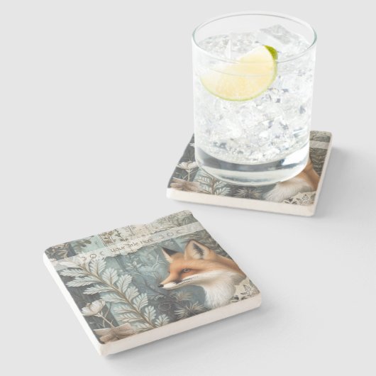 Create Your Own Botanical Red Fox Steinuntersetzer (Seitenansicht)