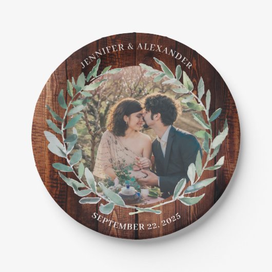 Create your own bride and groom photo wedding pappteller (Vorderseite)