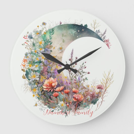 Create Your Own Bright Sunset Floral Crescent Moon Große Wanduhr (Vorderseite)