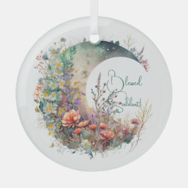 Create Your Own Bright Sunset Floral Crescent Moon Ornament Aus Glas
