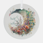 Create Your Own Bright Sunset Floral Crescent Moon Ornament Aus Glas (Rückseite)