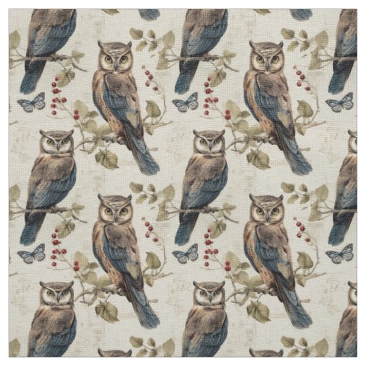 Create Your Own Brown Blue Owls Butterflies Stoff (Muster)