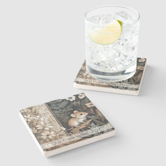 Create Your Own Brown Mouse Botanical Steinuntersetzer (Seitenansicht)