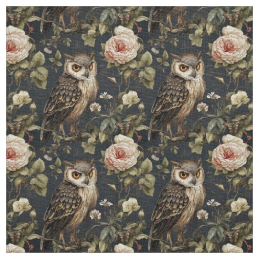 Create Your Own Brown Owl Pink Roses Stoff (Muster)