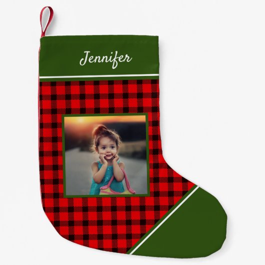 Create your own buffalo plaid photo monogrammed kleiner weihnachtsstrumpf (Vorderseite)