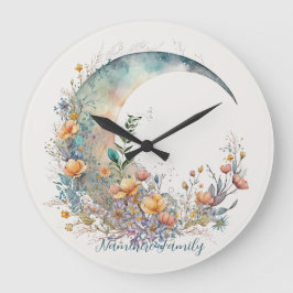 Create Your Own Buttercups Floral Crescent Moon Große Wanduhr