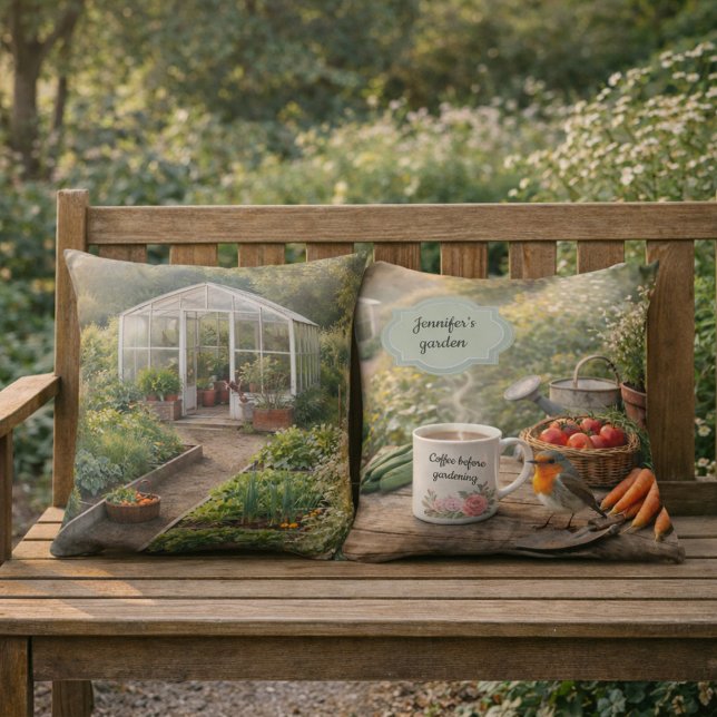 Create your own coffee before gardenening photo kissen (Create your own coffee before gardenening photo outdoor pillow. You can add your own photo.)