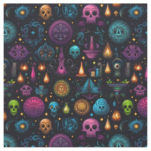Create Your Own Colorful Symbols & Skulls Black Stoff (Nahaufnahme)