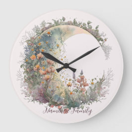 Create Your Own Cottagecore Floral Crescent Moon Große Wanduhr