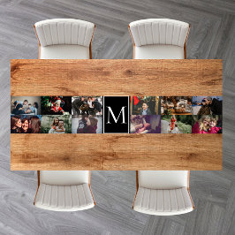 Create your own Custom 12 photo collage Monogram  Kurzer Tischläufer