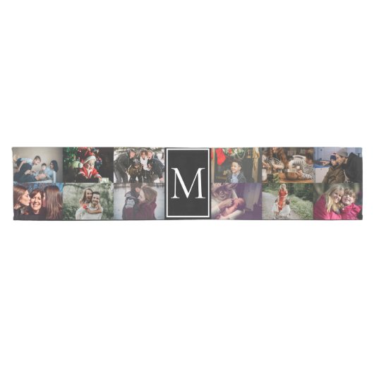 Create your own Custom 12 photo collage Monogram Kurzer Tischläufer (Horizontal)