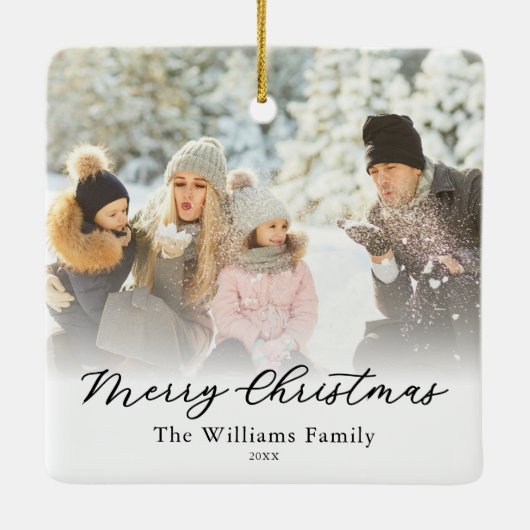 Create Your Own Custom 2 Photo Merry Christmas Keramikornament (Rückseite)