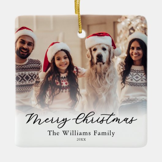 Create Your Own Custom 2 Photo Merry Christmas Keramikornament (Vorderseite)