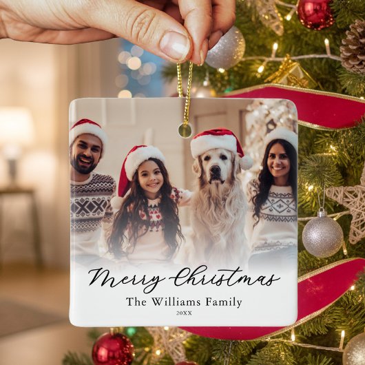 Create Your Own Custom 2 Photo Merry Christmas Keramikornament