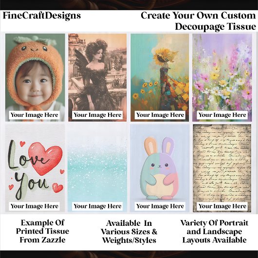 Create Your Own Custom 8 Photo Portrait Decoupage Seidenpapier