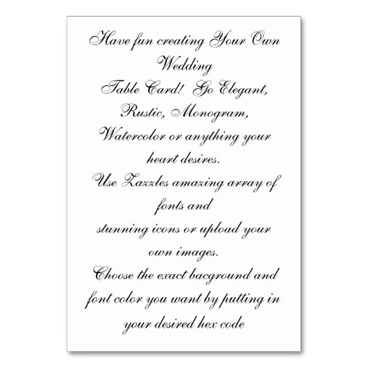 Create Your Own Custom Wedding Table Card Tischnummer (Vorderseite)
