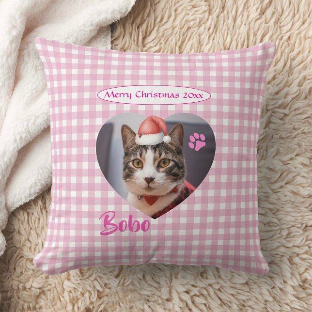 Create Your Own Cute Cat 2 Photo Script Christmas  Kissen (Create Your Own Cute Cat 2 Photo Script Christmas Throw Pillow as Christmas gift for cat Mom / Dad!)