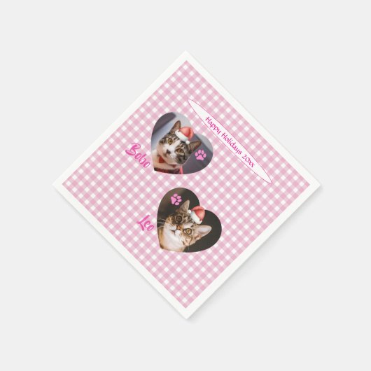 Create Your Own Cute Cat 2 Photo Script Holiday Serviette (Ecke)