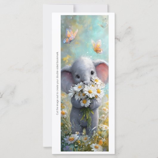 Create Your Own Cute Daisy Elephant Bookmark Card (Vorderseite)