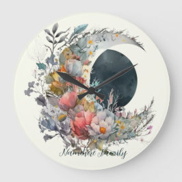 Create Your Own Dark & Light Floral Crescent Moon Große Wanduhr