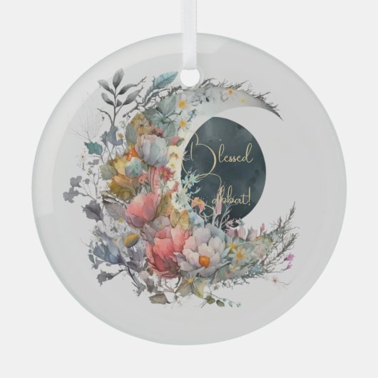 Create Your Own Dark & Light Floral Crescent Moon Ornament Aus Glas (Vorderseite)