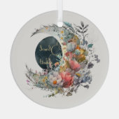Create Your Own Dark & Light Floral Crescent Moon Ornament Aus Glas (Rückseite)
