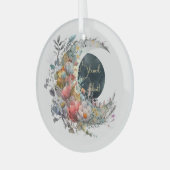 Create Your Own Dark & Light Floral Crescent Moon Ornament Aus Glas (Vorderseite links)