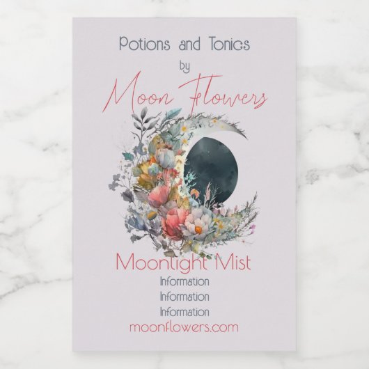 Create Your Own Dark & Light Floral Crescent Moon Weinetikett (Einzelnes Label)