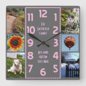 Create Your Own Deco 6 Photo Collage Pink Gray Quadratische Wanduhr (Vorderseite)