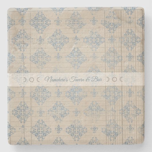 Create Your Own Distressed Blue Damask Lined Paper Steinuntersetzer (Vorderseite)