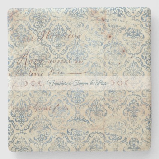 Create Your Own Distressed Blue Damask Love Letter Steinuntersetzer (Vorderseite)