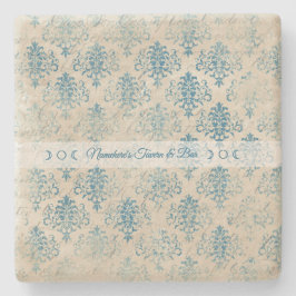 Create Your Own Distressed Vintage Blue Damask Steinuntersetzer