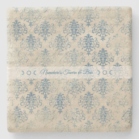Create Your Own Distressed Vintage Blue Damask Steinuntersetzer (Vorderseite)