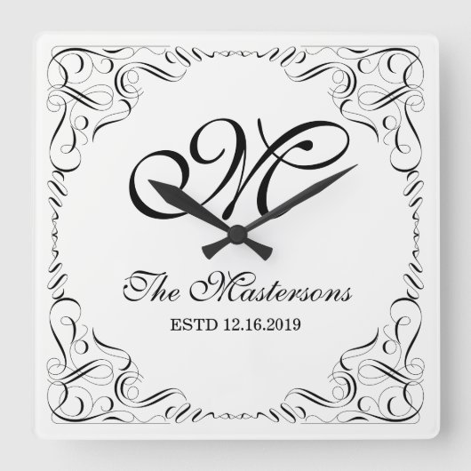 Create Your Own Elegant Graceful Wedding Monogram Quadratische Wanduhr (Vorderseite)
