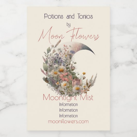 Create Your Own Elysian Floral Crescent Moon Weinetikett (Einzelnes Label)