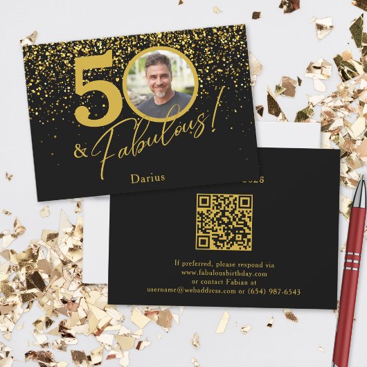 Create Your Own Fabulous Birthday Photo QR Code RSVP Karte