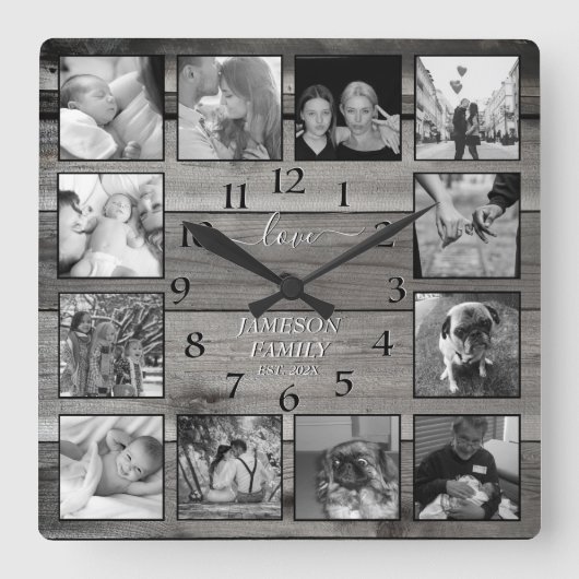 Create Your Own Family Keepsake Square Wall Clock Quadratische Wanduhr (Vorderseite)