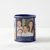 Create Your Own Family Name 3 Photo Collage Blue Tasse (Zentrum)