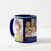 Create Your Own Family Name 3 Photo Collage Blue Tasse (Vorderseite Links)