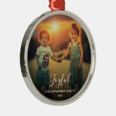 Create your own family photo joyful script ornament aus metall (Rechts)