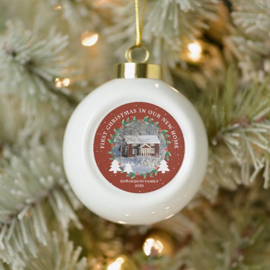 Create your own First Christmas in new home photo Keramik Kugel-Ornament (Baum)