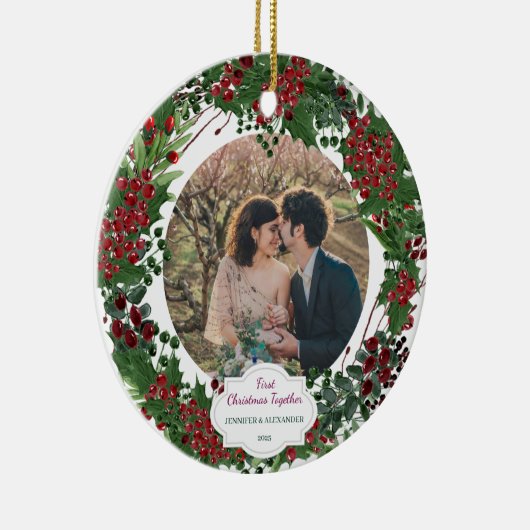Create your own First Christmas Together photo Keramik Ornament (Rechts)