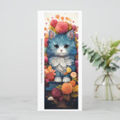 Create Your Own Floral Blue Cat Bookmark Card (Stehend Vorderseite)