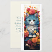 Create Your Own Floral Blue Cat Bookmark Card (Vorne/Hinten)