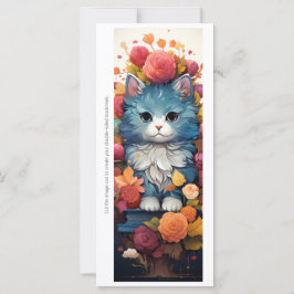 Create Your Own Floral Blue Cat Bookmark Card