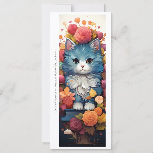 Create Your Own Floral Blue Cat Bookmark Card (Vorderseite)