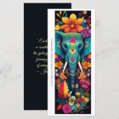 Create Your Own Floral Blue Elephant Bookmark Card (Vorne/Hinten)