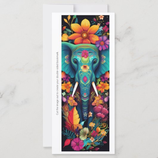 Create Your Own Floral Blue Elephant Bookmark Card (Vorderseite)