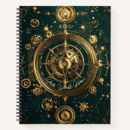 Create Your Own Gilded Teal Steampunk Compass Rose Notizblock