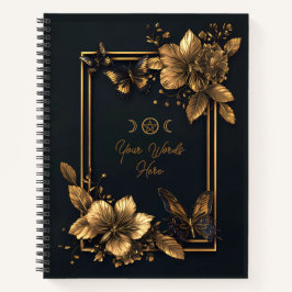 Create Your Own Gold Floral Butterfly Black Notizblock